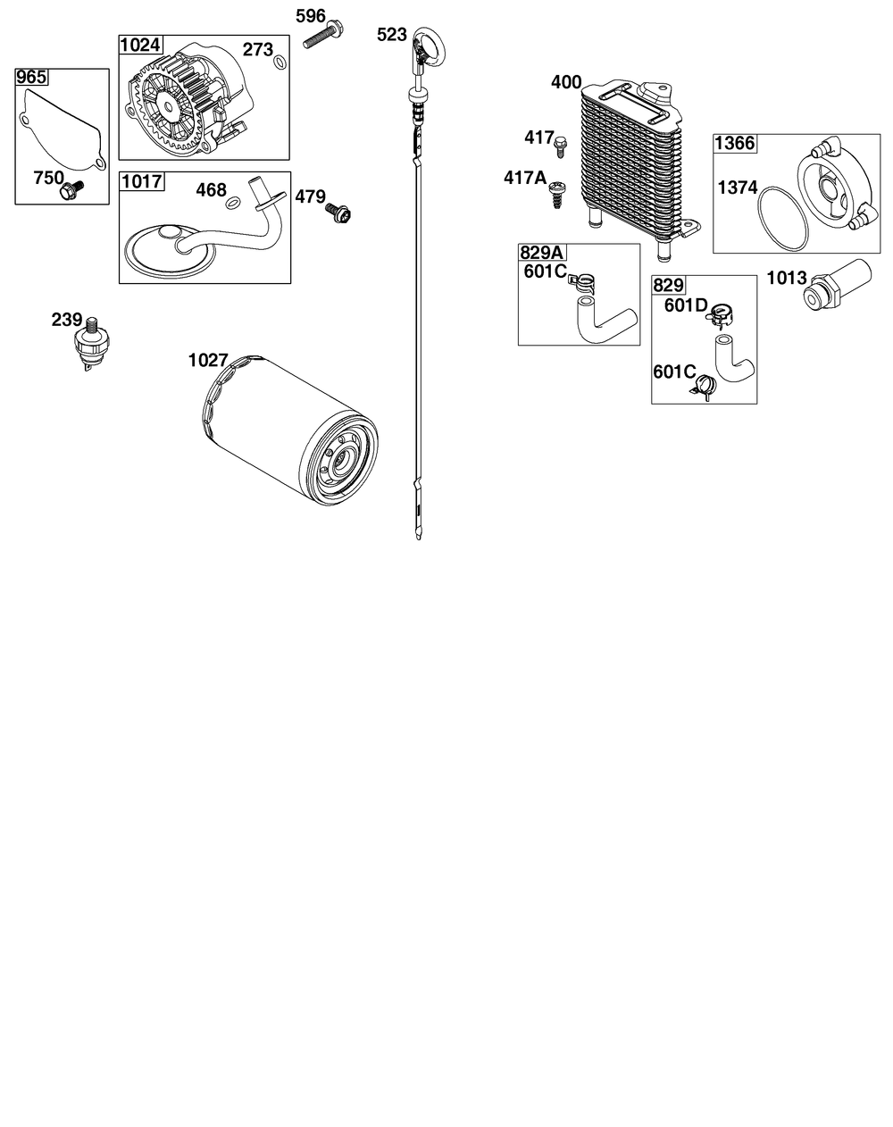 Lubrication Group Diagram and Parts List for 61E377-0140-J1 400000 - 699999 Briggs and Stratton Engine